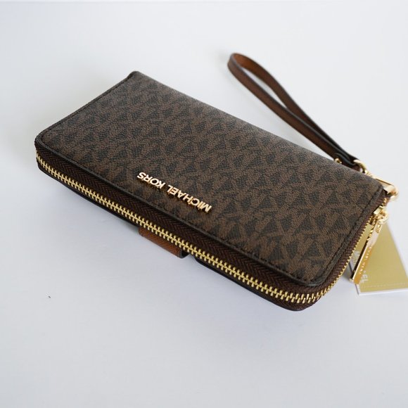 Michael Kors Handbags - Michael Kors JST ZA Phone Holder Wristlet MK Brown